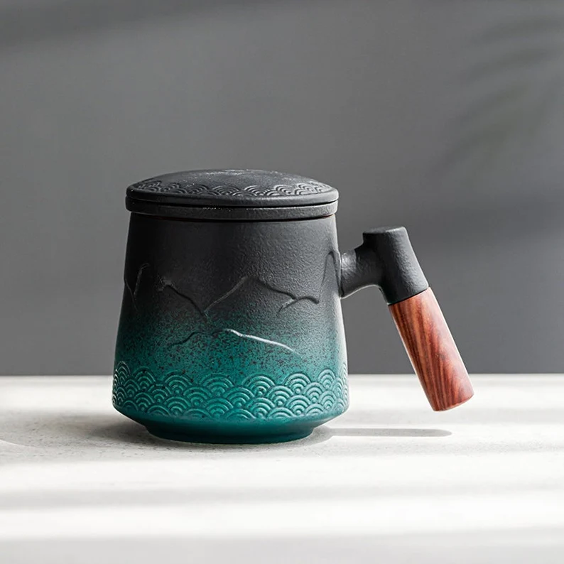 Embersceramic Ceramic Tea Cup with Infuser Personalization Mountain Teacup 450ml