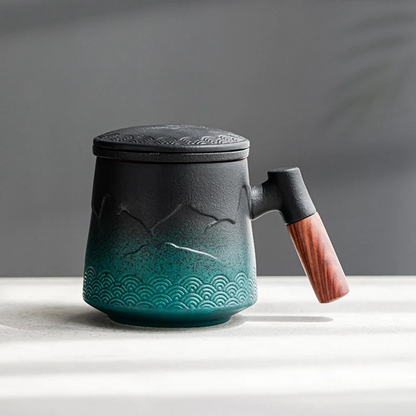 Embersceramic Ceramic Tea Cup with Infuser Personalization Mountain Teacup 450ml