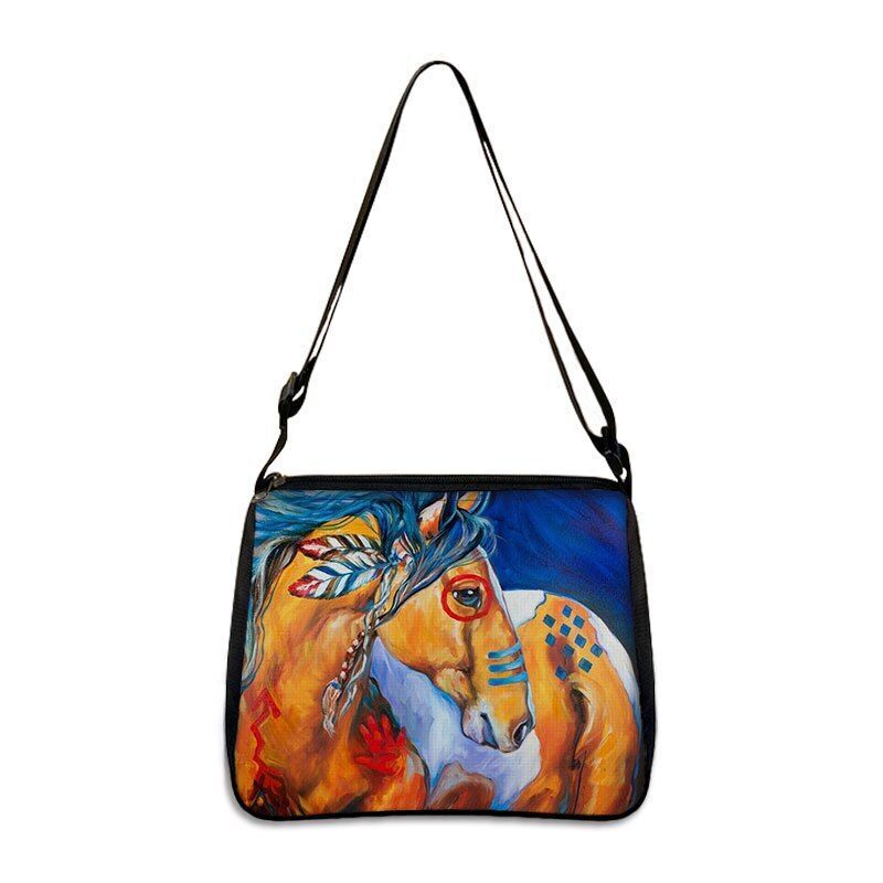 Horse Print Handbag Canvas Shoulder Bag Messenger Bags Travel Crossbody Nylon