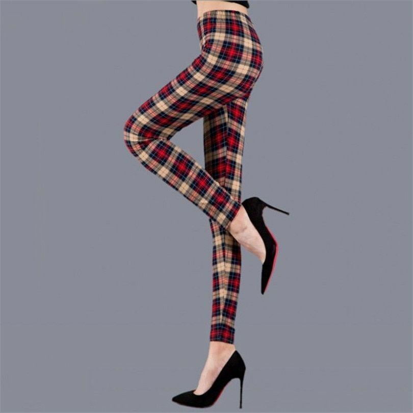 Plaid Leggings Women Sexy Pants Push Up Fitness Gym Sports Plus Size High Waist