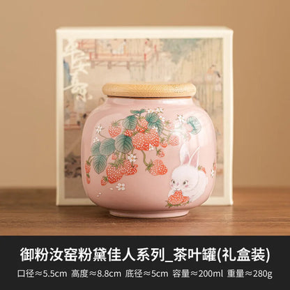 Ru Kiln Strawberry Tea Box Organizer Storage Tank Containers Tea Caddy