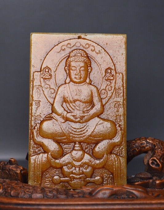 China Old Natural Jade Hand Carved Hetian Jade Buddha Statue Lucky Jade Pendant