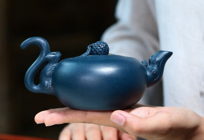 6.2" Chinese Yixing Zisha Pottery Celeste Clay 250CC Squirrel Grape Teapot
