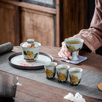 Hand-painted Loquat Cover Bowl Ceramic Tea Bowl Hand-painted Kung Fu Tea Set