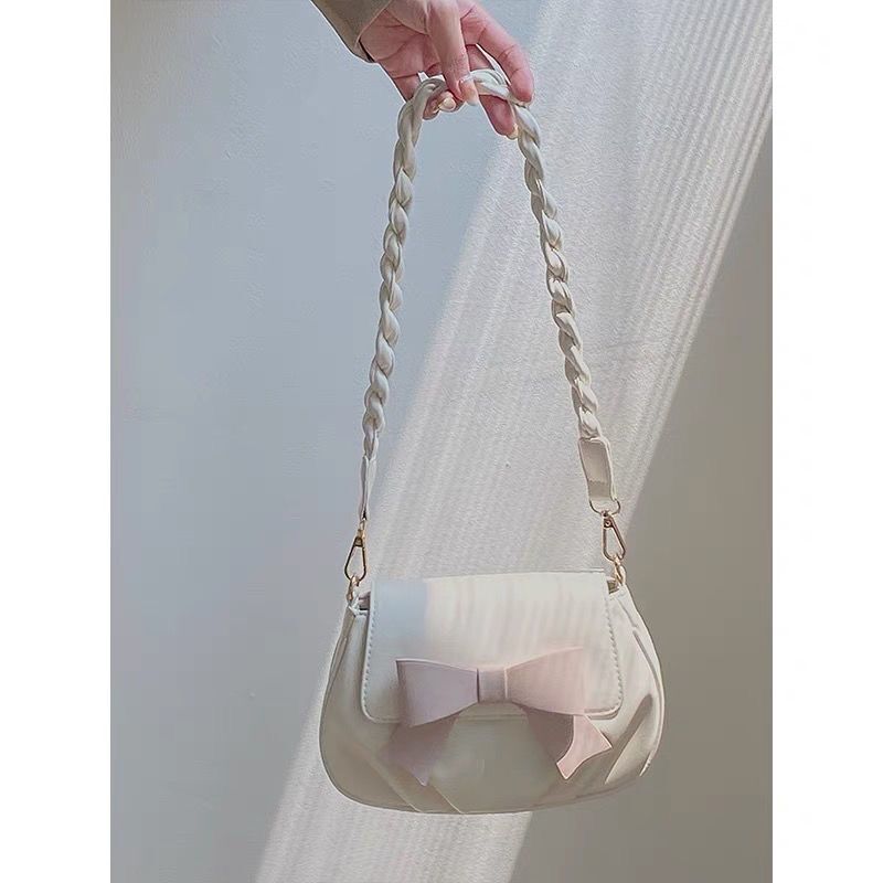 Elegant Soft Style Solid Bow Knot Crossbody Bags Vintage 21*14*5 CM Daily Purse