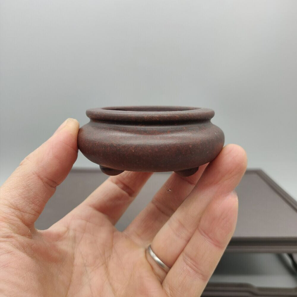 Dark Red Round Chinese Yixing Zisha Mame Bonsai Pot 2.25''x2.25''x1''