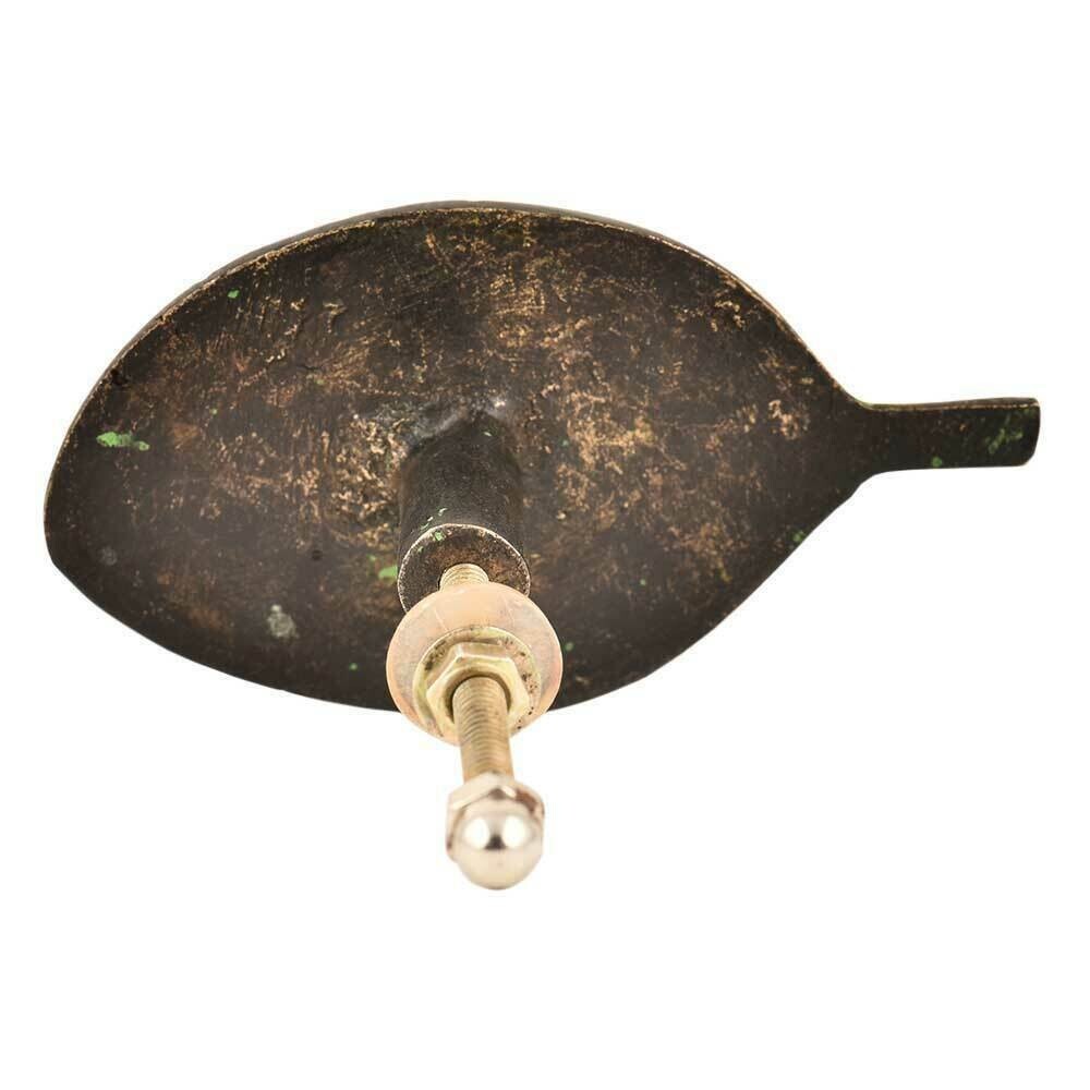 Brass Handmade Leaf Shaped Cabinet Drawer Knob With Green Patina