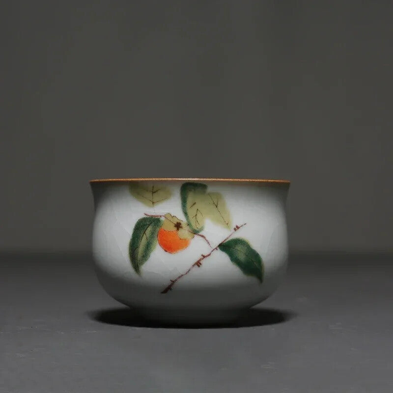 Ru Kiln Ceramic Teacup Travel Portable Hand Painted Flower Tea Bowl Handmade