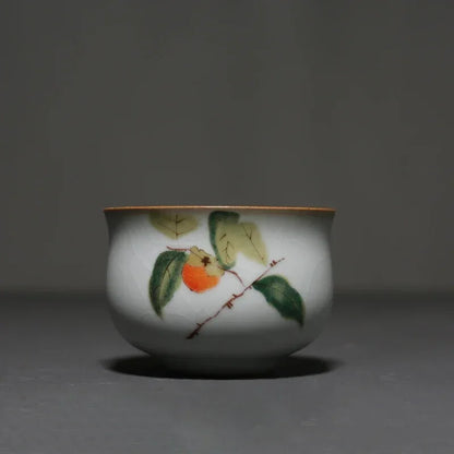 Ru Kiln Ceramic Teacup Travel Portable Hand Painted Flower Tea Bowl Handmade