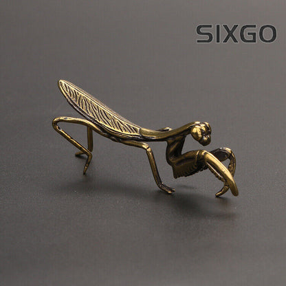 China brass Praying Mantis Small Ornaments Tea Ceremony statue collectable art