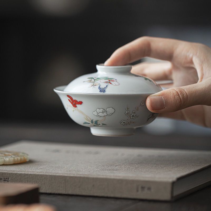 Retro Covered Bowl Japanese Tea Bowl Ingot Covered Bowl Kung Fu Tea Set