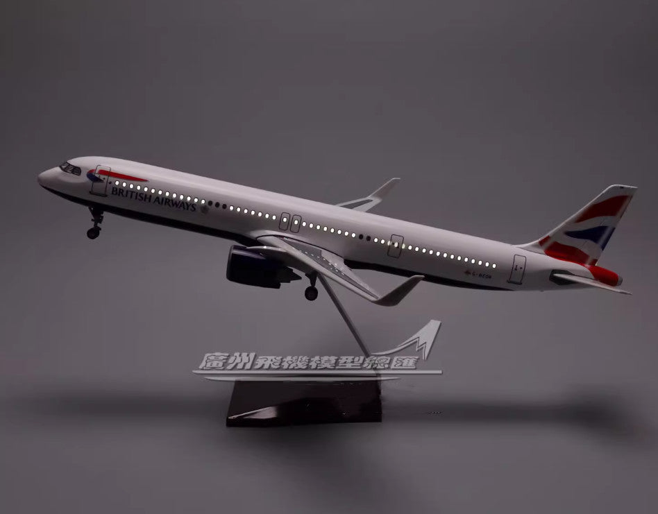 45CM 1:100 BRITISH AIRWAYS AIRBUS A321neo Airplane LED Sound Light Resin Model
