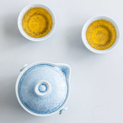 Crystalline Glaze Tea Set with Heat-Resistant Handle Travel Portable Companion