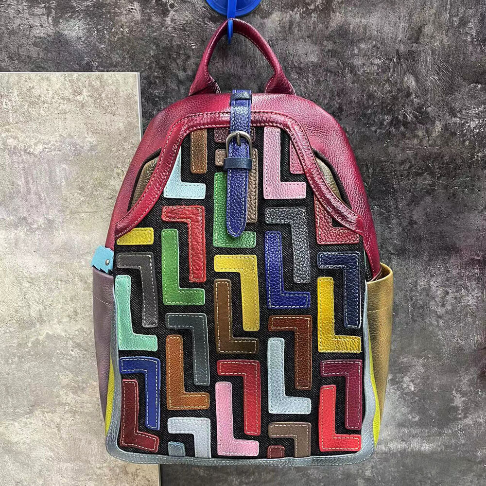Real Leather Women's Backpack, New Designer Multi-color Travel Rucksack LargeBag
