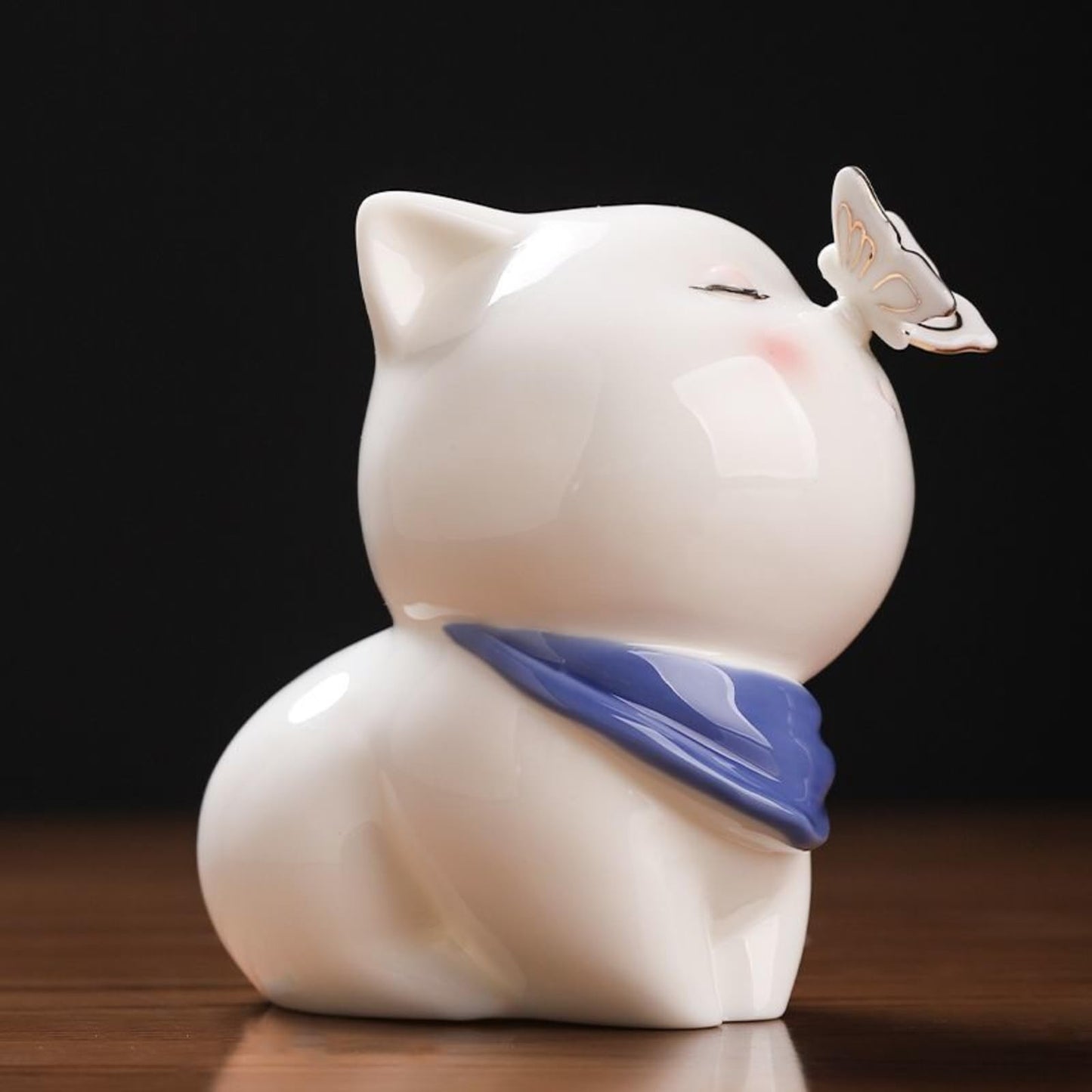 Chinese Cat White Ceramic Tea Pet 11.5cm Desktop Decoration Tea Play