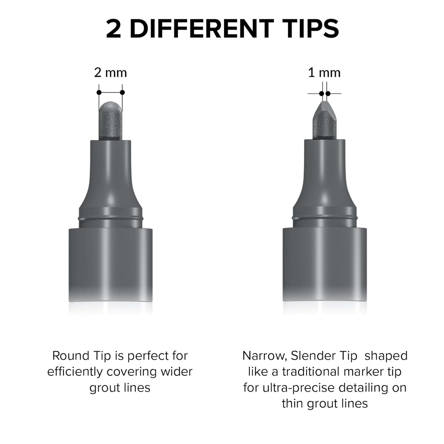 Water Based Grout Marker - 2 PCS with 8 Tips, Dark Gray