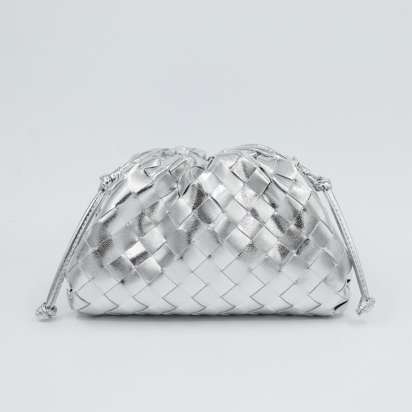 Woven Ruched Microfibre Leather Mini Pouch Clutch Bag Crossbody Shoulder Purse