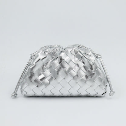 Woven Ruched Microfibre Leather Mini Pouch Clutch Bag Crossbody Shoulder Purse