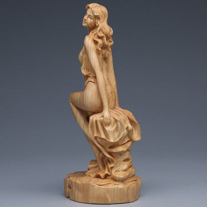 Thuja Wood Carving Solid Wood Beauty Figure Goddess Doll Statue Decoration