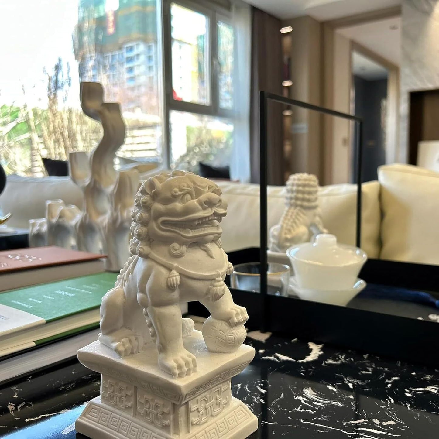 Foo Dogs Statues Pair Chinese Fu Foo Dogs Guardian Lion Statues 7in/18cm