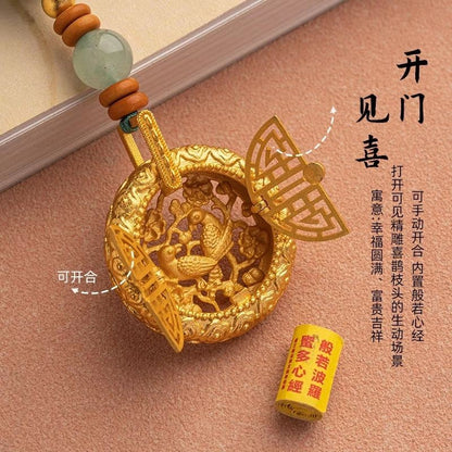 Vintage Gold Car Pendant 39.5cm Openable Heart Sutra Jade Car Mirror Hanger