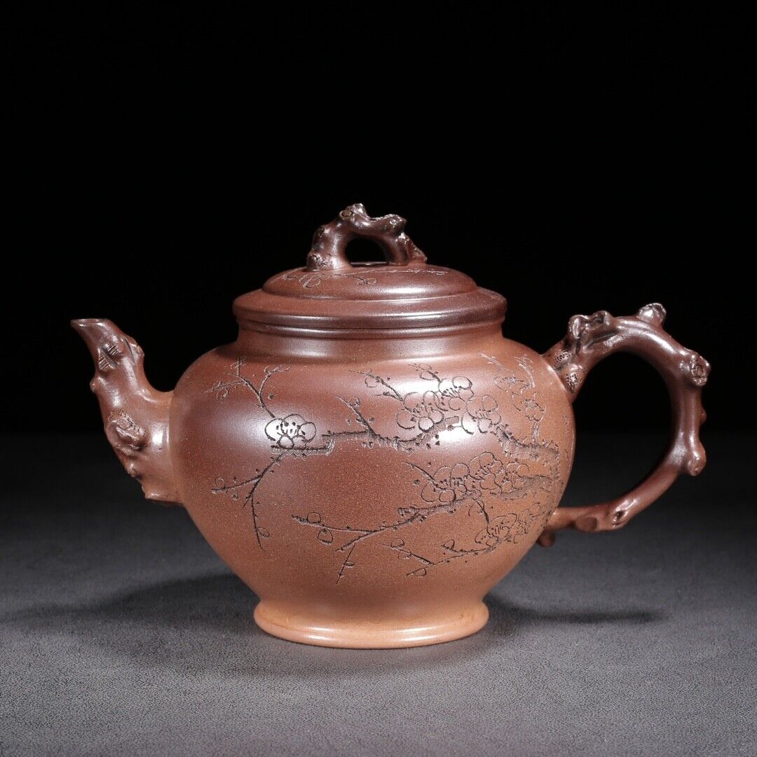 Chinese Yixing Purple Clay Teapot Zisha Ceramic Carving Plum Blossom Teaware Art