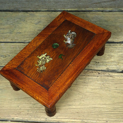 Vintage Rosewood Small Table, Inlaid Abalone "Shi Shi Ru Yi", 26cm