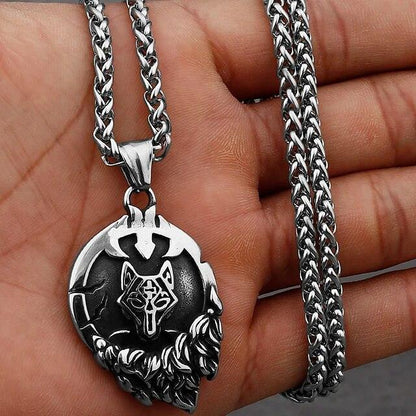 Wolf Necklaces Viking Style Wolf Head Pendant Runes Stainless Steel Necklace