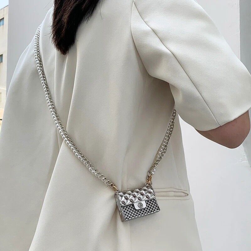 Women fashion Purse Pearl Straps Crossbody bag Mini Fashion Chain Shoulder Purse