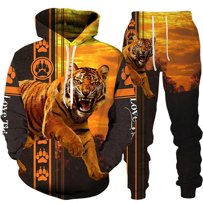 Printed Hoodie + Pants Suit Men/Women 2 Pcs Sportwear Tracksuit Set Winter Men's