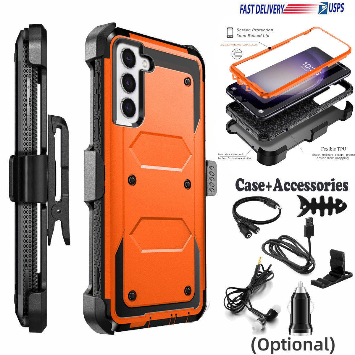 For Samsung Galaxy S22 S23 Ultra 5G Holster Case Belt Clip Stand Cover Accessory