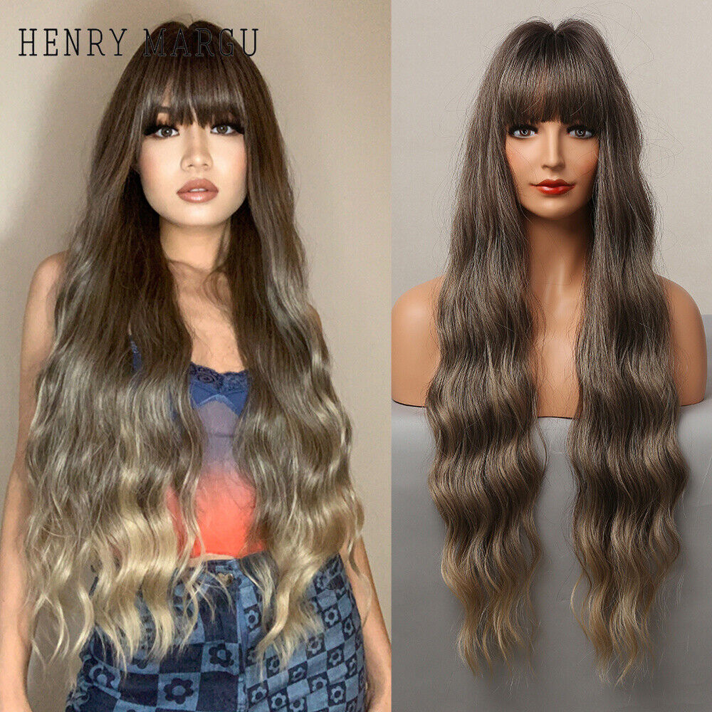 Long Wavy Wigs with Bangs Cosplay Party Synthetic Hair Wigs for Black Women