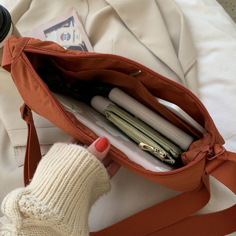 Hobos Shoulder Bag Solid Color Nylon Messenger Bags Travel Pouch Zipper Handbags