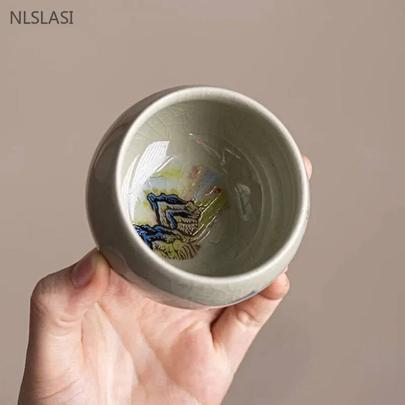 140ml Crack Glaze Ceramic Tea Cups Hand-painted Porcelain Master Cup Tea
