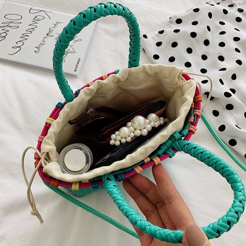 Handmade Shoulder Bag Plastic Woven Small Handbag Rattan Straw Crossbody Purse