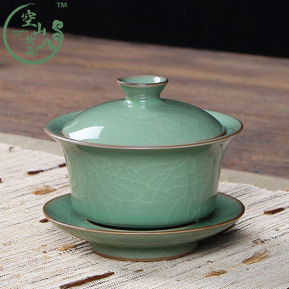 180ml Gaiwan Open Film Cover Bowl Longquan Celadon Kungfu Pot Tea Bowl Tea Cups