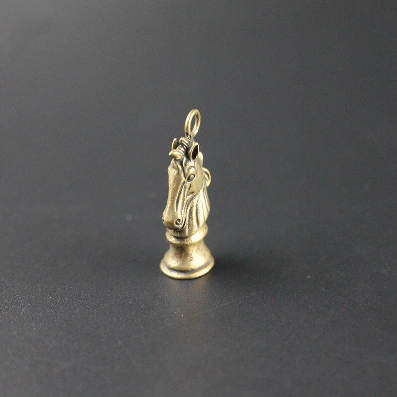 Solid Brass Chess Knight Keychain Hanging Horse Head Jewelry Tea Pet Miniature