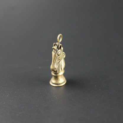 Solid Brass Chess Knight Keychain Hanging Horse Head Jewelry Tea Pet Miniature