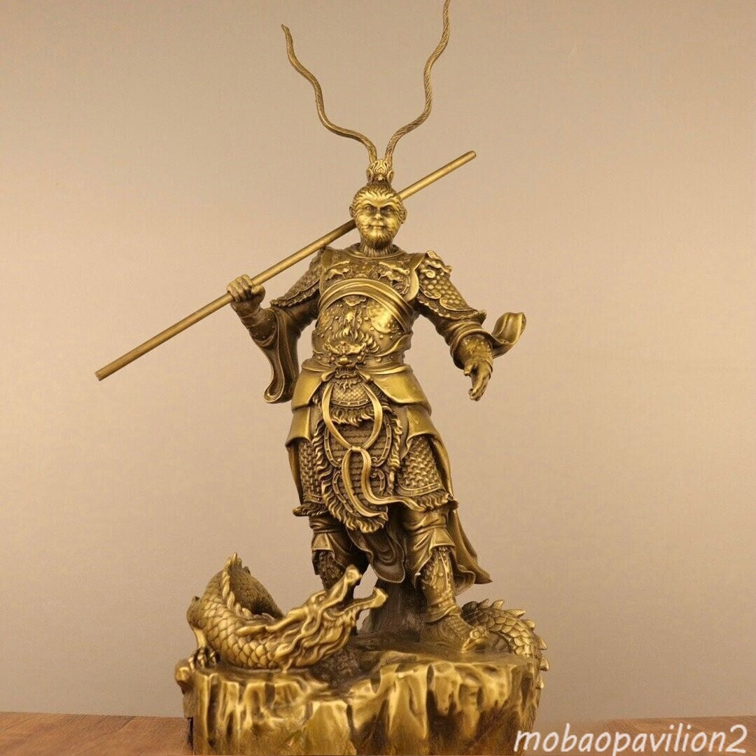 15'' Purple Bronze Gold Monkey King Dragon Sun Wukong Statue