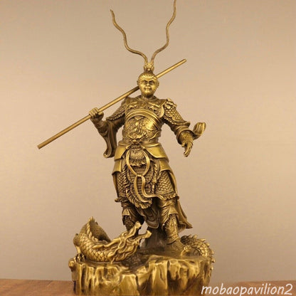 15'' Purple Bronze Gold Monkey King Dragon Sun Wukong Statue