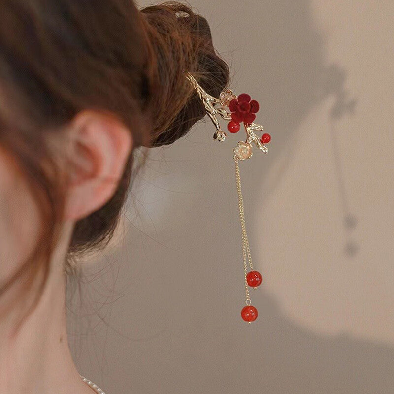 Retro Rose Hairpin For Women Chinese Style Tassel Hair Stick Pins Hair Clips