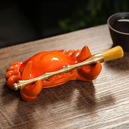 12.2cm Chinese Ceramic Crab Tea Brush Holder Pen Holder Tea Pet Ornament