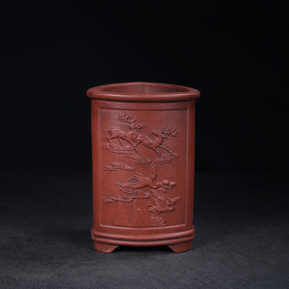Chinese Yixing Zisha Clay Handmade Exquisite Penholder（笔筒 底款：铁画轩）