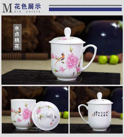 Jingdezhen Blue and White Bone Porcelain Cup Ceramic Tea Cup with Handle Lid