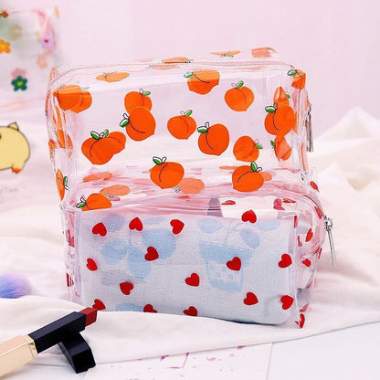 Zipper Cosmetic Bag Flower Print Makeup Purse Transparent Traveling 10*18*10 CM