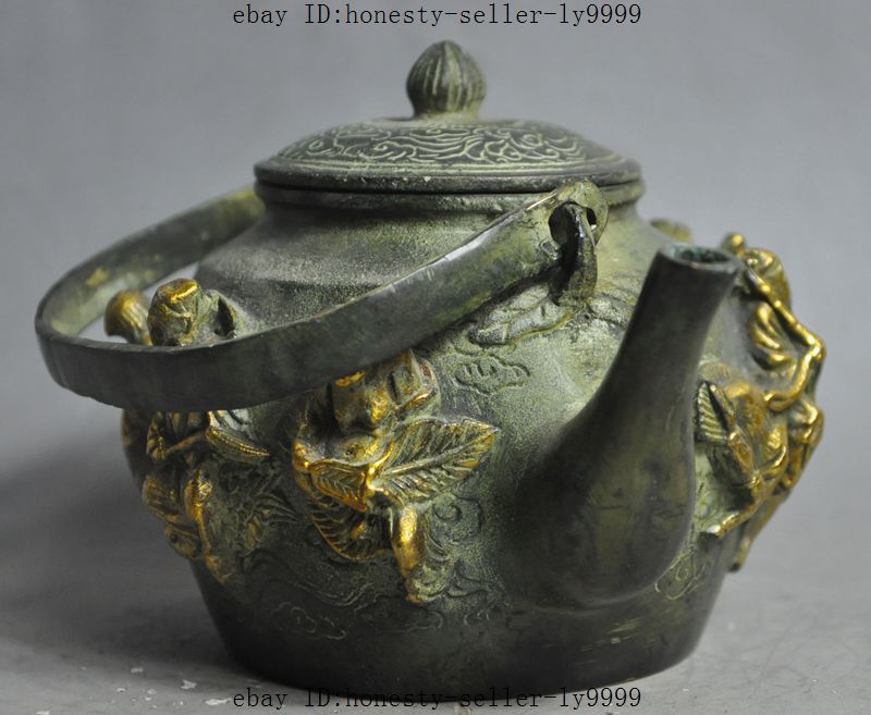 6" china bronze gilt Pat Sin Eight Immortals God statue Kettle Teapot Tea maker