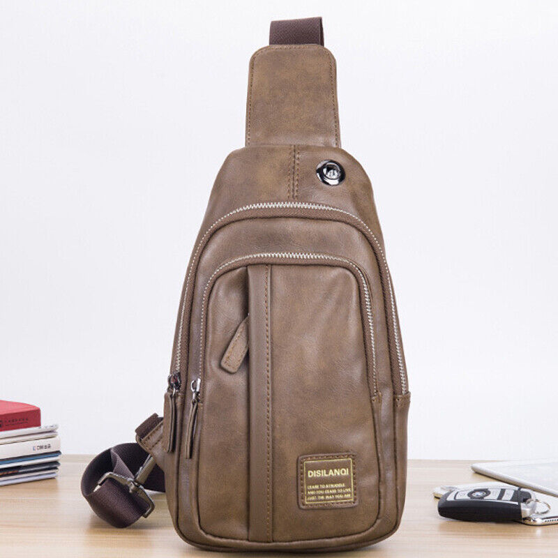 Men's Sling Backpack Faux Leather Crossbody Chest Bags Casual Daypack Sport Bags