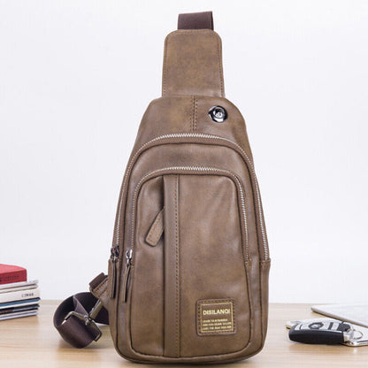Men's Sling Backpack Faux Leather Crossbody Chest Bags Casual Daypack Sport Bags