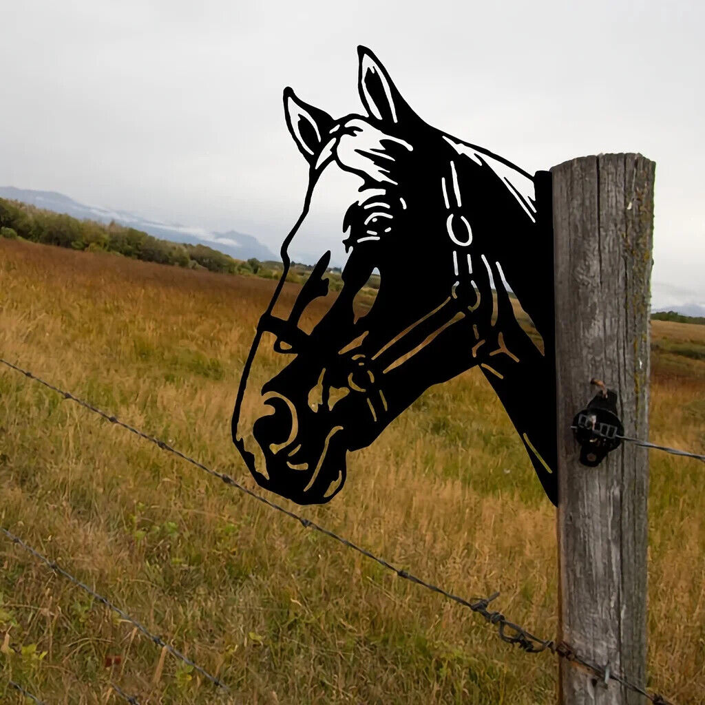 Horse Head Shape Iron Silhouette, Cute Ornament For Outdoor Garden Fence