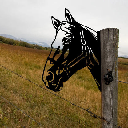 Horse Head Shape Iron Silhouette, Cute Ornament For Outdoor Garden Fence